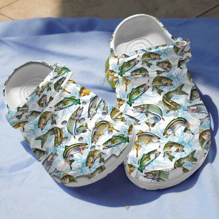 Bass Fish Pattern Clogs Crocs Shoes