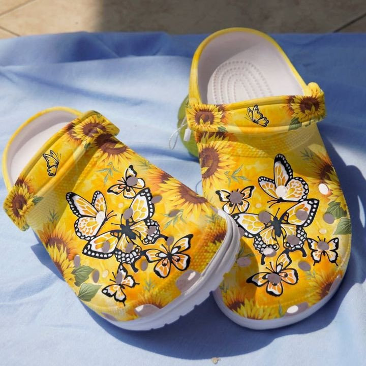 Yellow Butterfly and Sunflower Clogs Crocs Shoes Gift For Girls YBSL