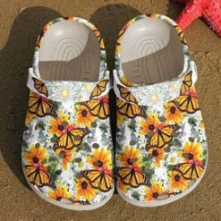 Awesome Monarch Butterfly On Daisy Crocs Crocband Clog Clog Comfortable For Mens And Womens Classic Clog Water Shoes Comfortable