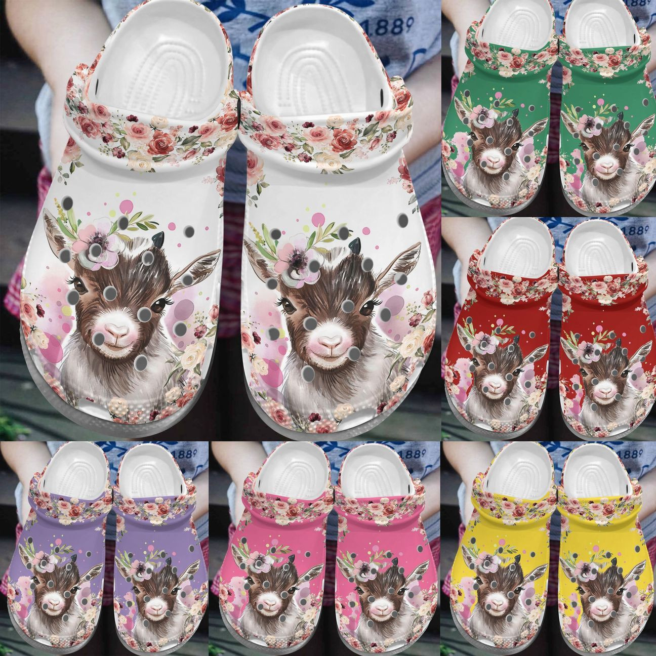 Goat Personalized Clog Custom Crocs Comfortablefashion Style Comfortable For Women Men Kid Print 3D Colorful Goat Flower