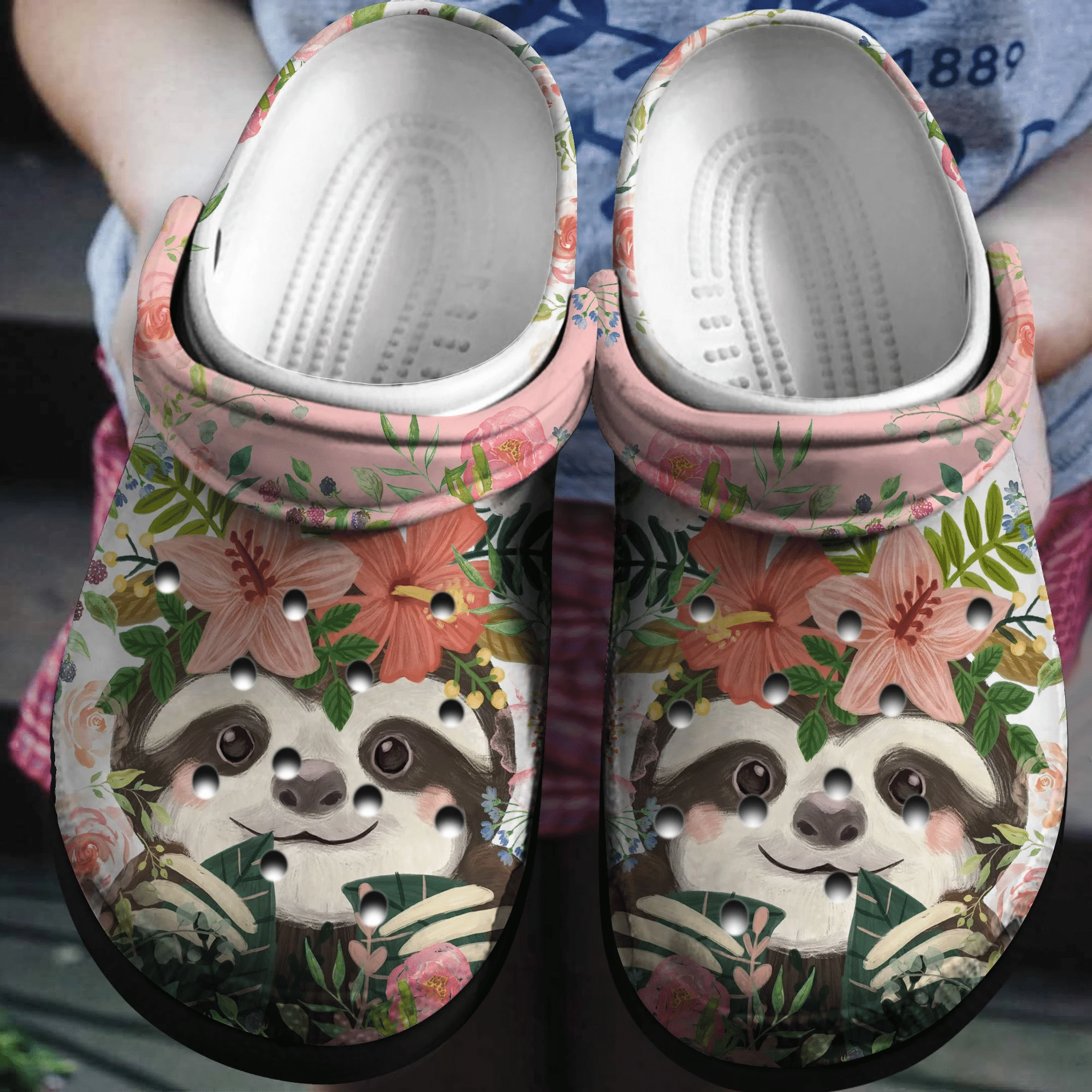 Floral Sloth Crocs Shoes Cute Animal In Flower Crocs Crocbland Clog