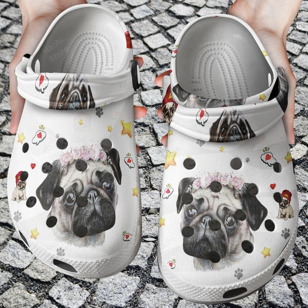 Dog Crocs Pug Love Flower Crocs