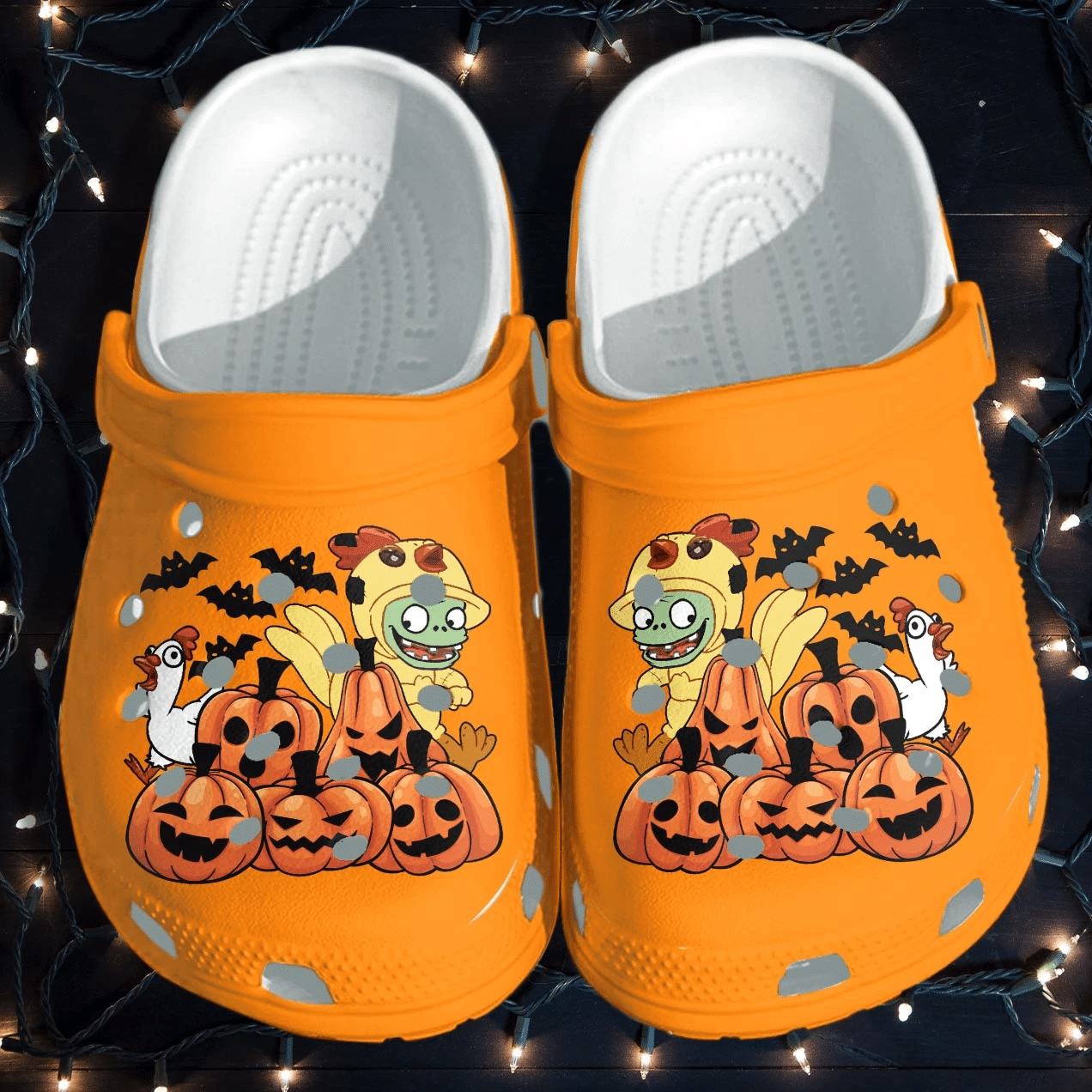 Chicken Dinosaur With Scary Pumpkin Shoes Clog Thanksgiving Halloween Crocs Crocband Clog