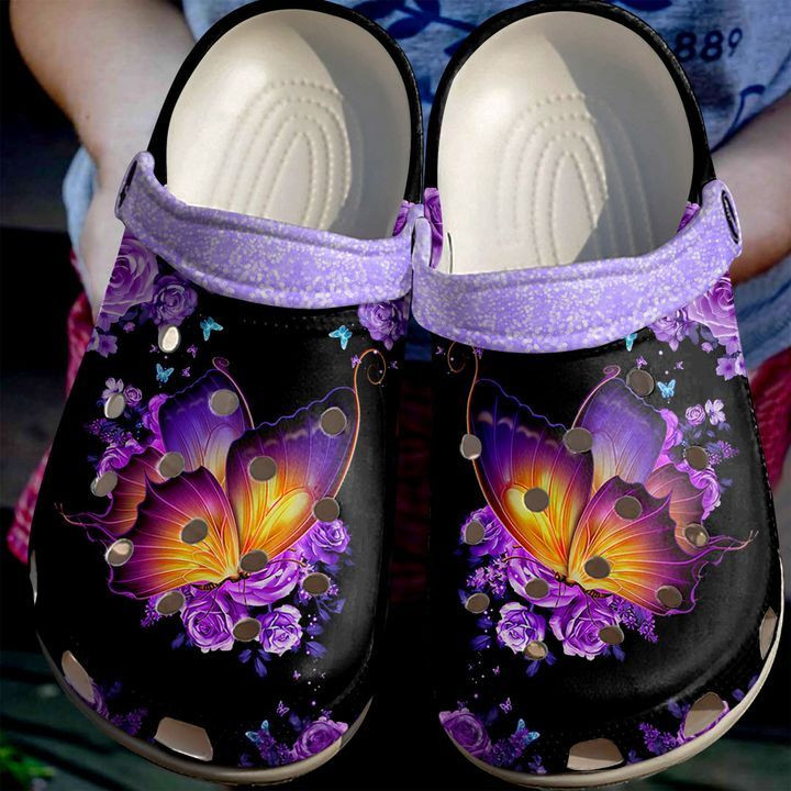 Butterfly With Flower Crocs Crocband Clog Comfortable For Mens Womens Classic Clog Water Shoes