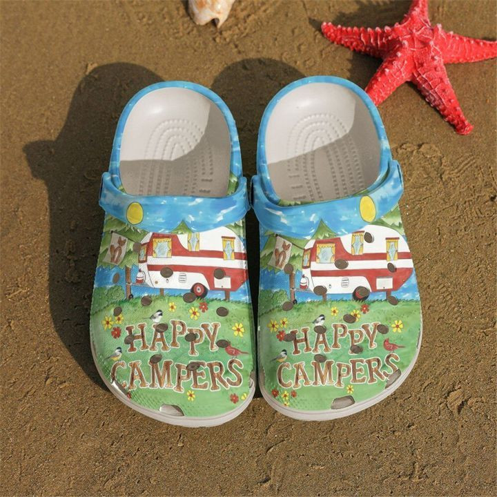 Camping Floral Happy Camper Crocs Crocband Clog Comfortable For Mens Womens Classic Clog Water Shoes