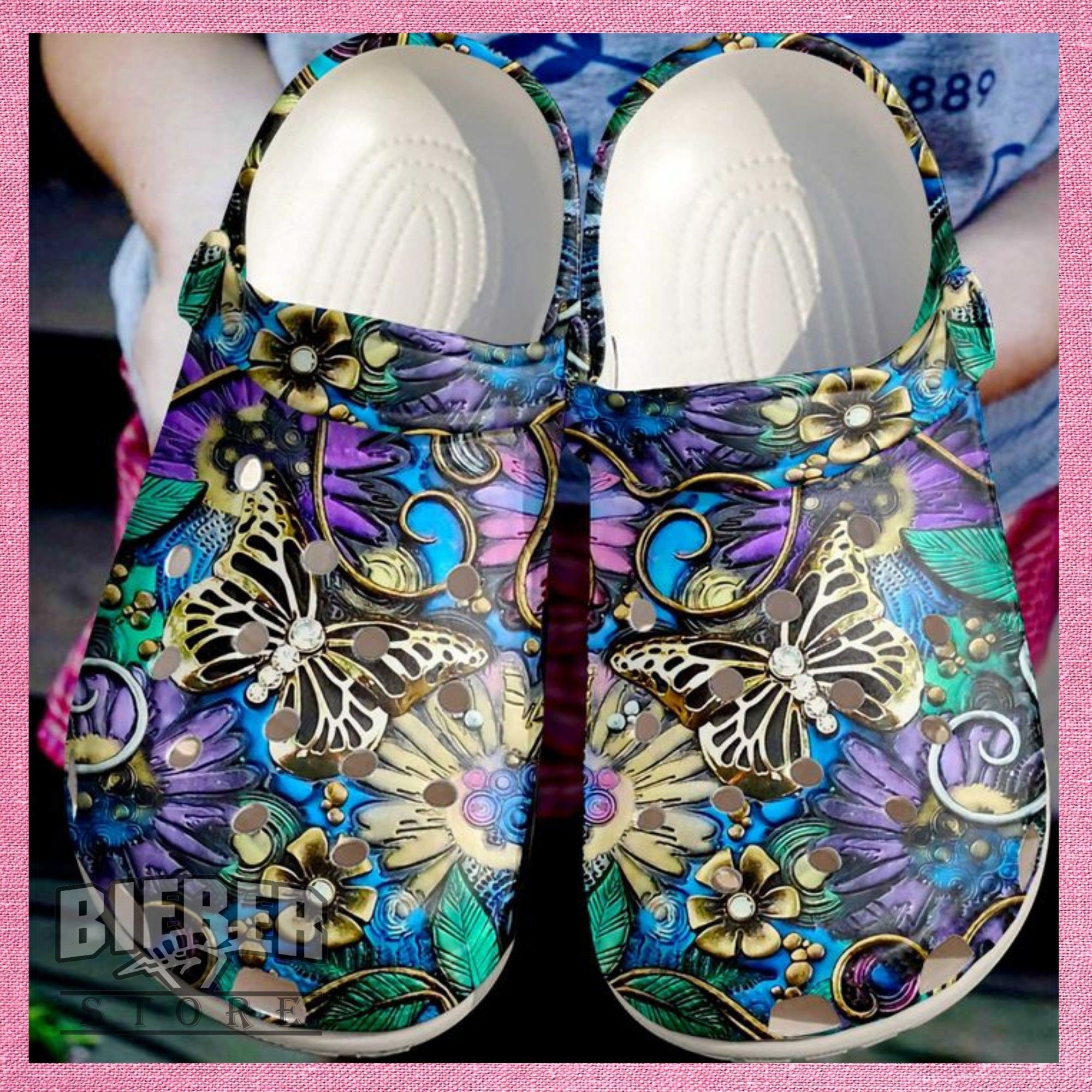 Butterfly Golden Crocs Clog Shoes