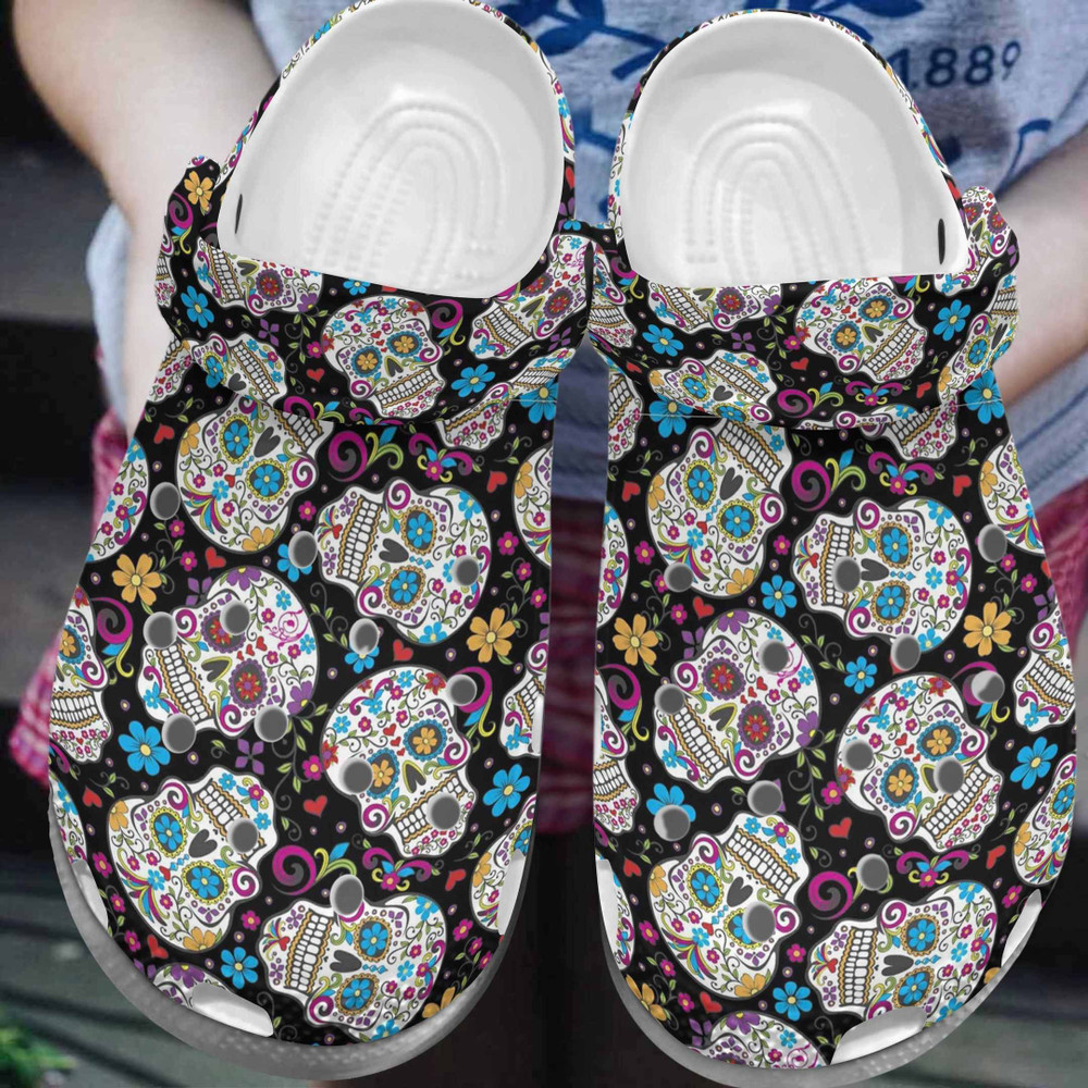 Flower Skullcap Art Mandala Gift For Lover Rubber Crocs Clog Shoes Comfy Footwear