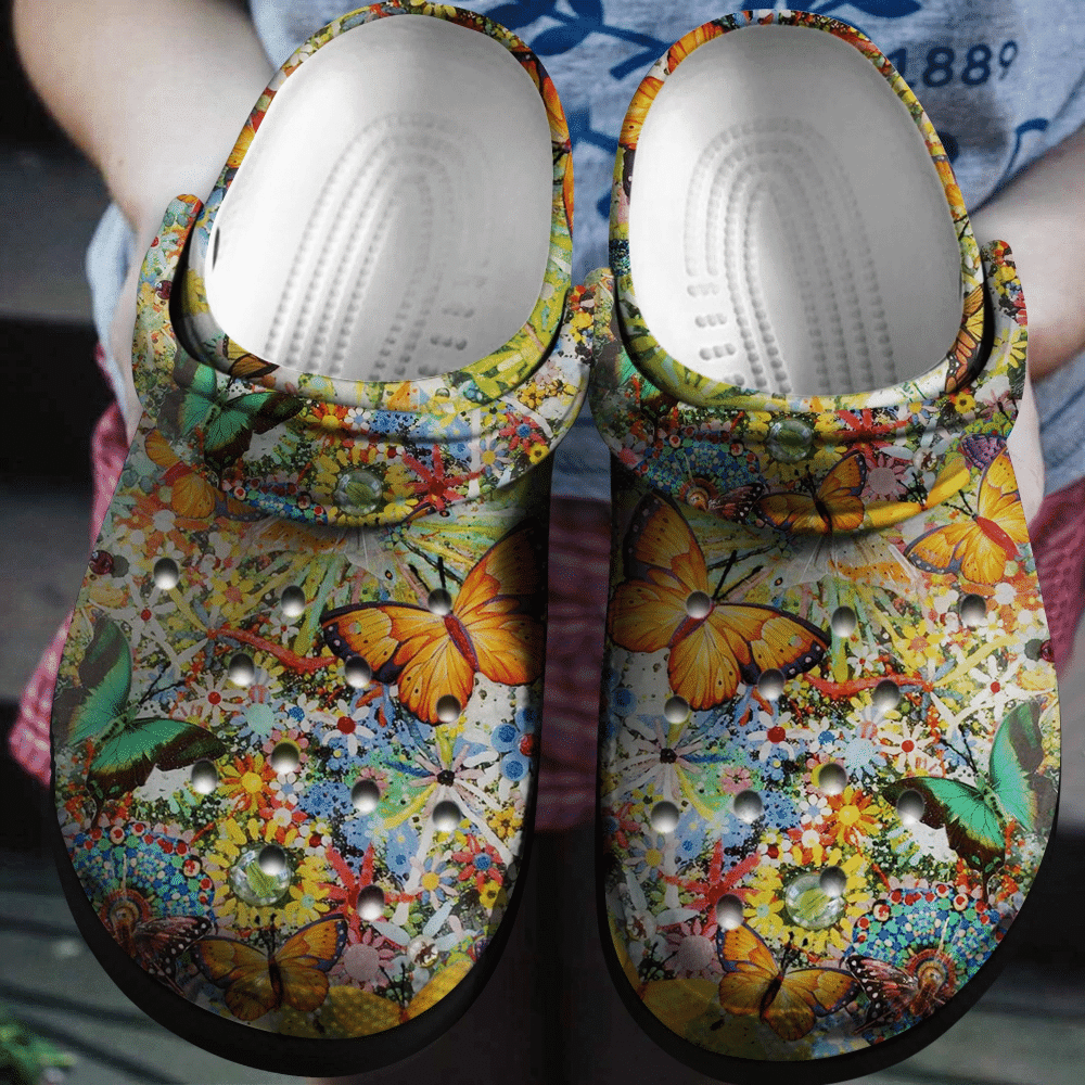 Colorful Butterfly Garden Vintage Gift For Lover Rubber Crocs Clog Shoes Comfy Footwear