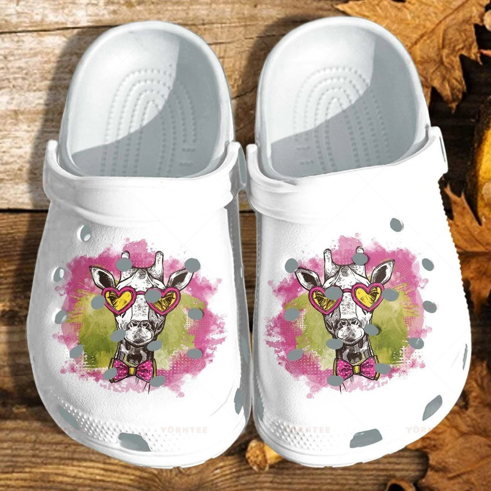 Lady Giraffe Glasses Gift For Lover Rubber Crocs Clog Shoes Comfy Footwear