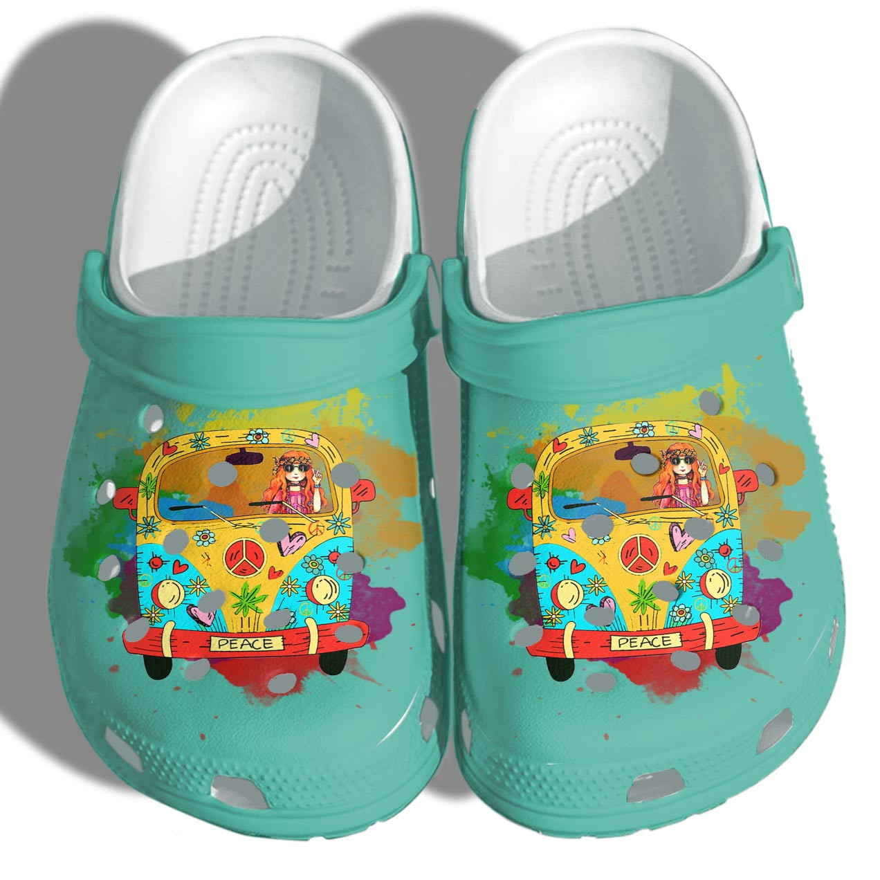 Hippie Girl Camping Bus Shoes - Hippie Tie Dye Gil Go Camping Peacefully Crocbland Clog Gift For Girl