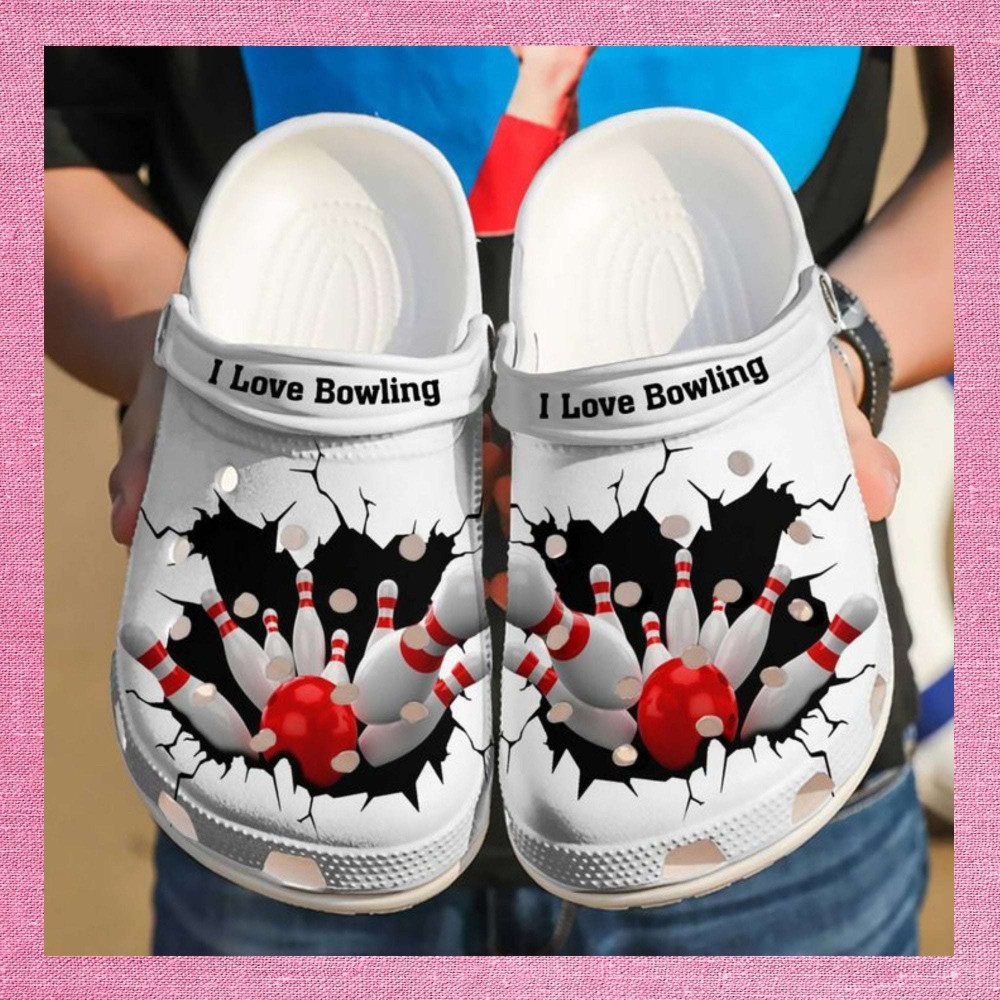 Bowling I Love Rubber Crocs Clog Shoes Comfy Footwear