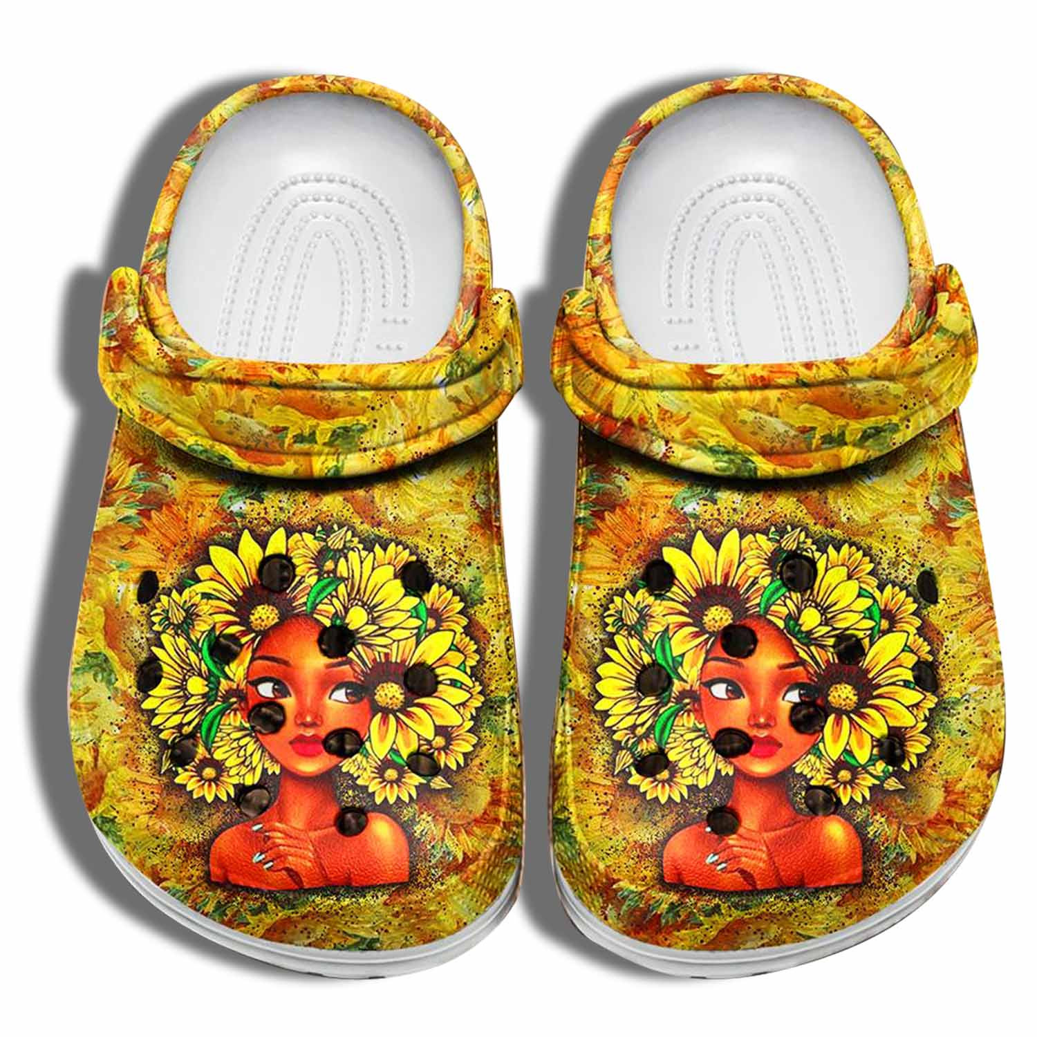 Sunflower Black Girl Hair Flower Shoes - Black Queen Sunflower Outdoor Shoes