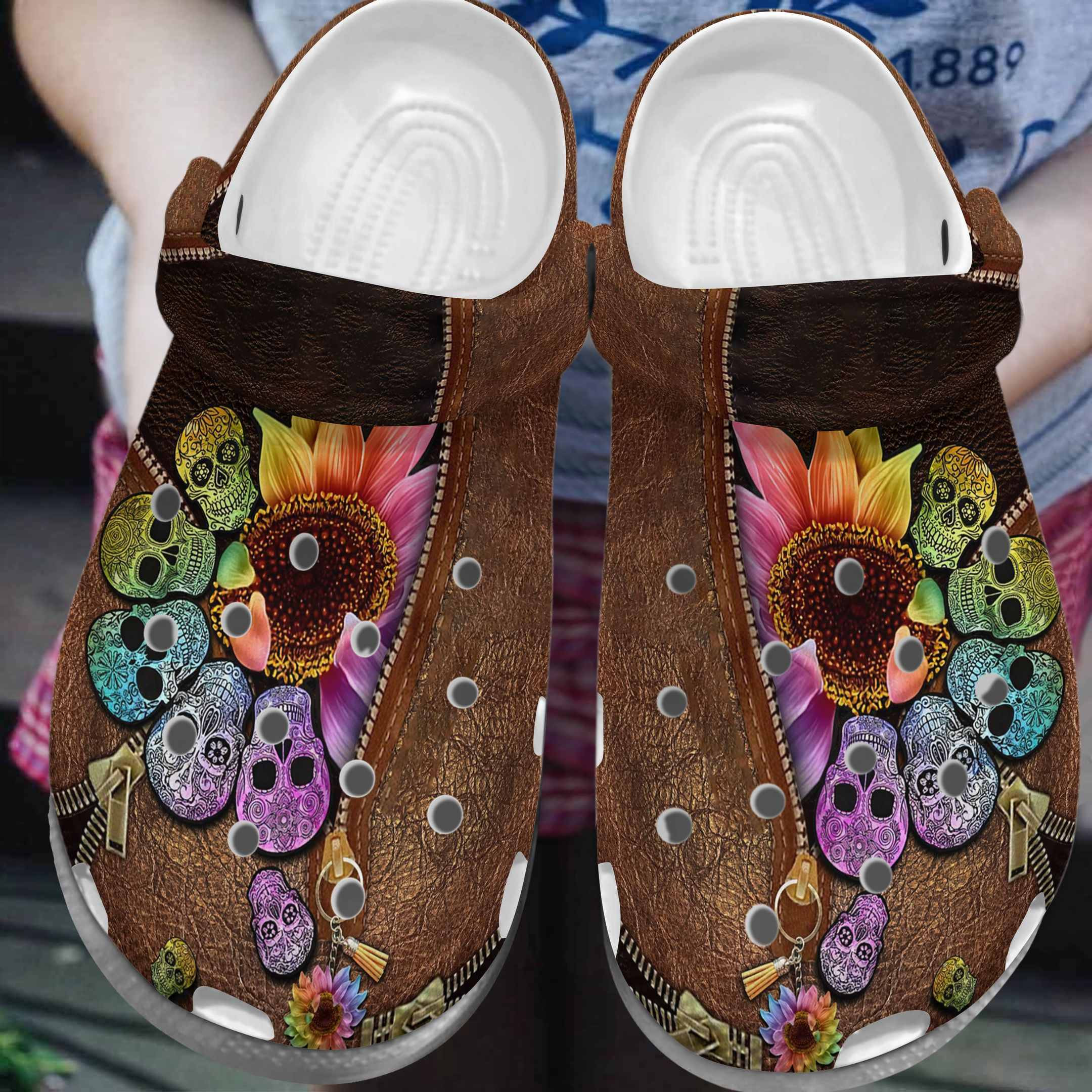 Colorful Sunflower Skullcap Shoes - Autism Crocbland Clog Birthday Gifts For Boy Men