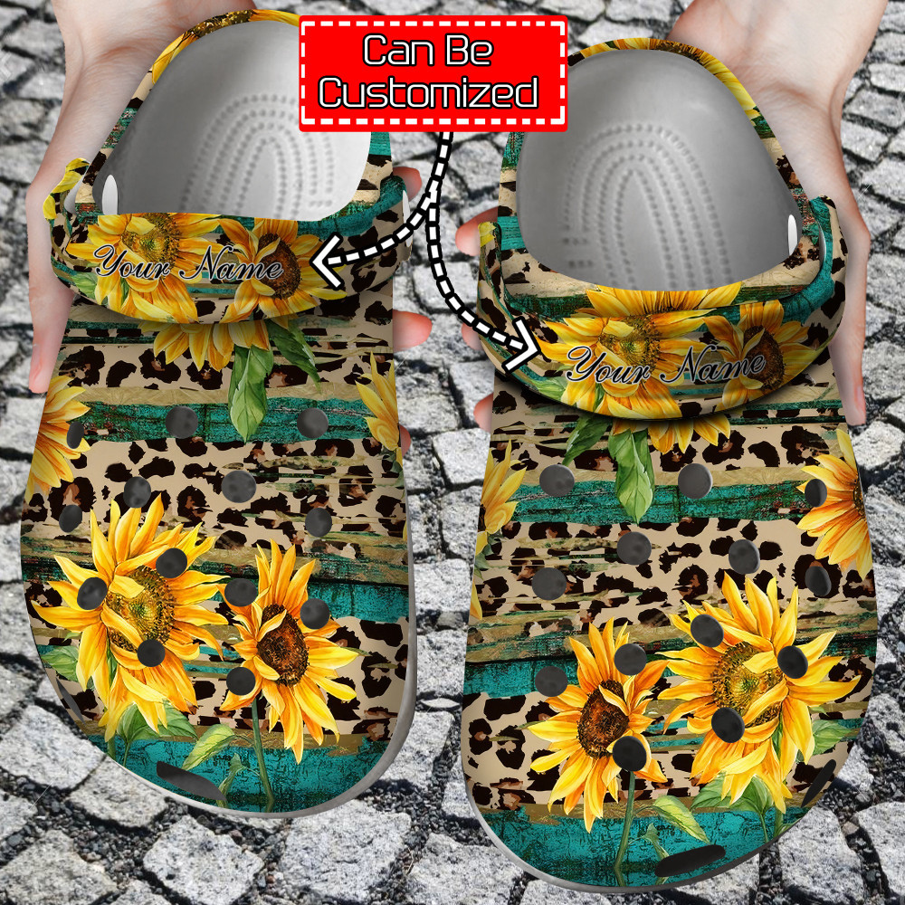 Sunflower Print Crocs - Rustic Sunflower Tea Wood Leopard Clog Shoes For Men And Women