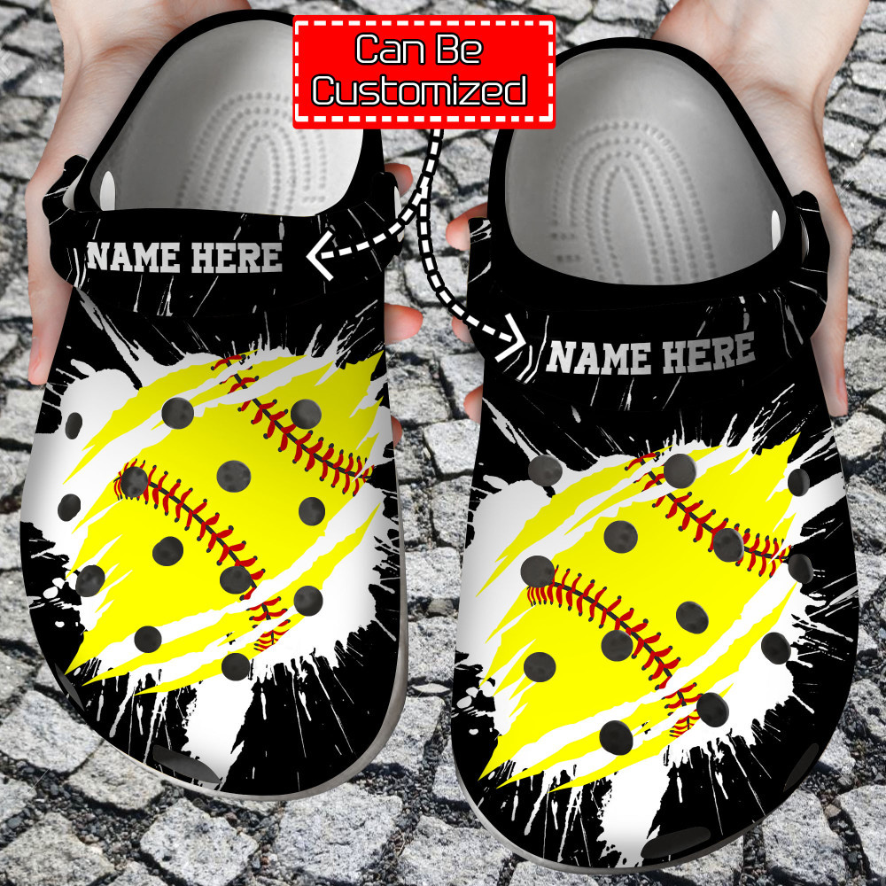 Personalized Softball Ripped Through Crocs Clog Shoes For Men And Women