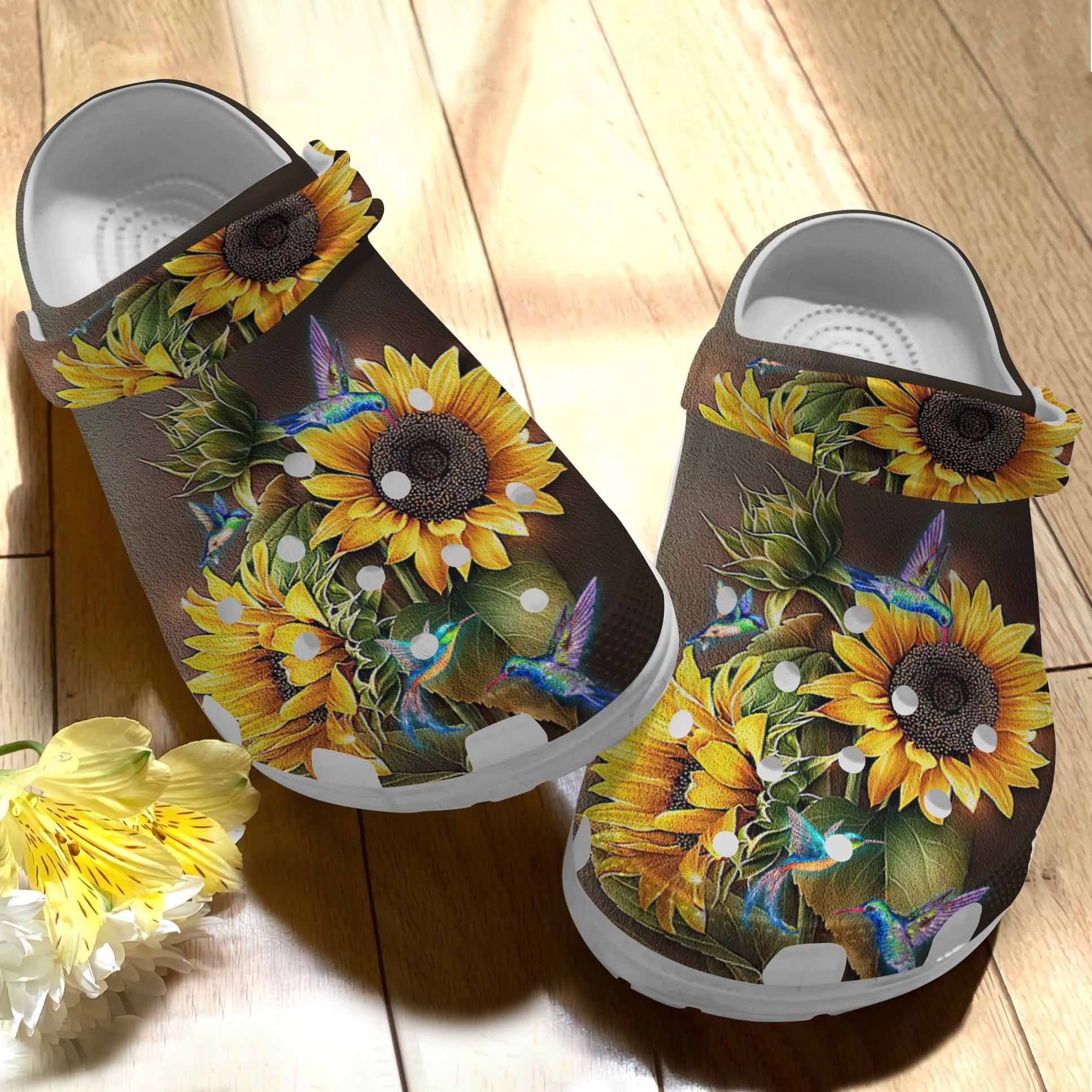 Sunflower With Hummingbird Shoe - Hummingbird Flower Outdoor Shoes Birthday Gift For Woman Girl Grandma Mother Sister Daughter