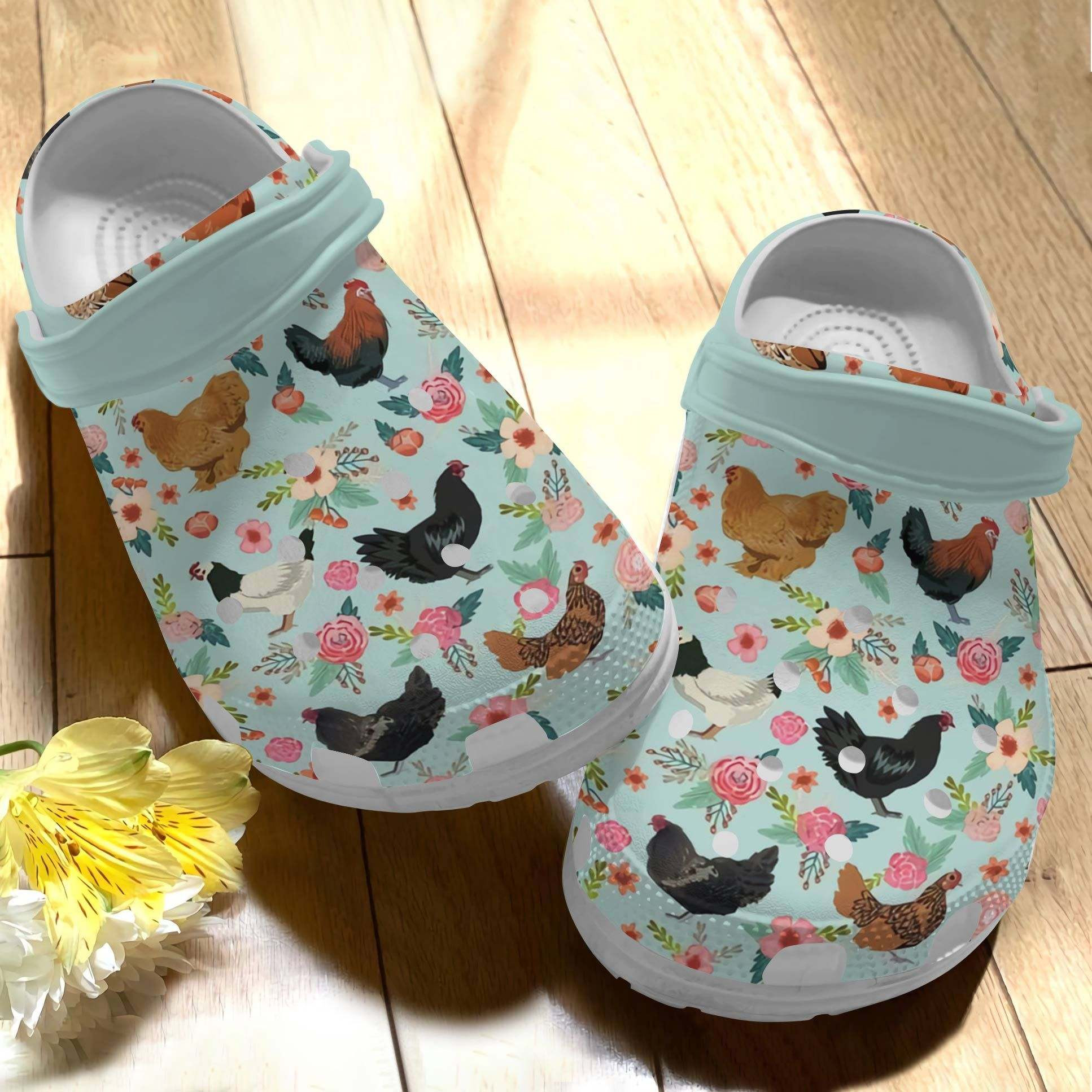 I Love Chickens Croc Shoes For Girl Birthday - Chickens Flowers Shoes Crocbland Clog