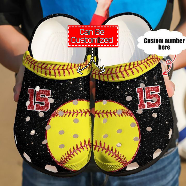 Softball Crocs - Custom Name Number Softball Clog Shoes For Men And Women