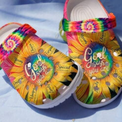 God Says Crocs Hippie Sunflowers Gift Hippie Girl Rubber Crocs Clog Shoes Comfy Footwear