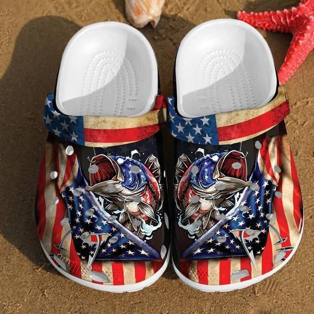 Fishing America Flag Crocs Rubber Crocs Clog Shoes Comfy Footwear