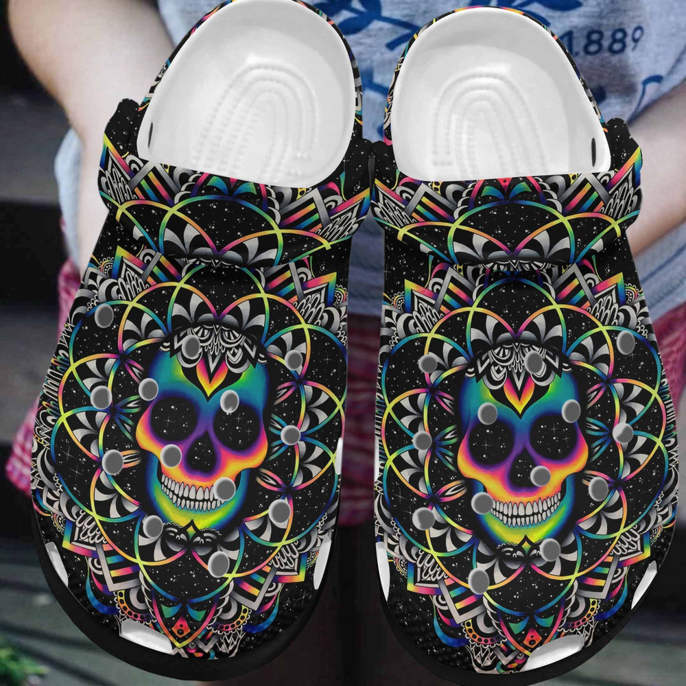 Colorfull Skull Mandala Gift For Lover Rubber Crocs Clog Shoes Comfy Footwear