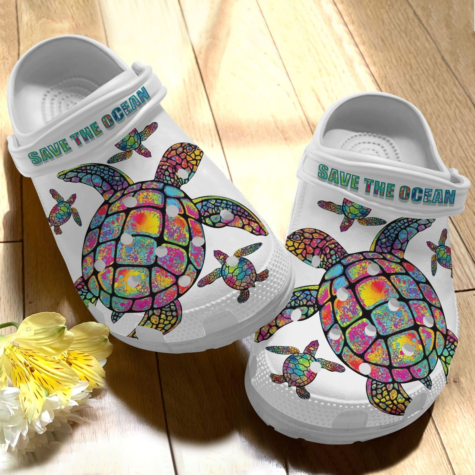 Hippie Trippy Turtle Girl Shoes Crocs - Save The Ocean Shoes Crocbland Clog For Women Man