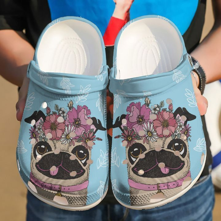 Pug Love Flower Rubber Crocs Clog Shoes Comfy Footwear