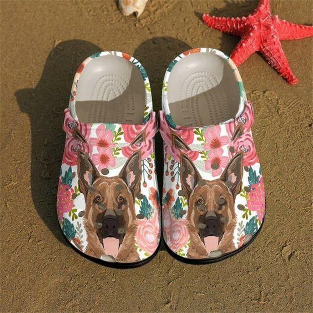 German Shepherd Dog Flower Personalized 7 Gift For Lover Rubber Crocs Clog Shoes Comfy Footwear