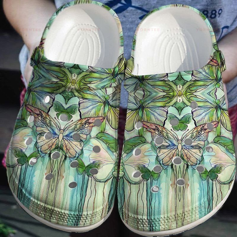 Butterfly Green Gift For Lover Rubber Crocs Clog Shoes Comfy Footwear