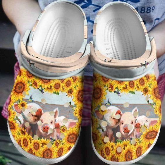 Pig Sunflower Rubber Crocs Clog Shoes Comfy Footwear