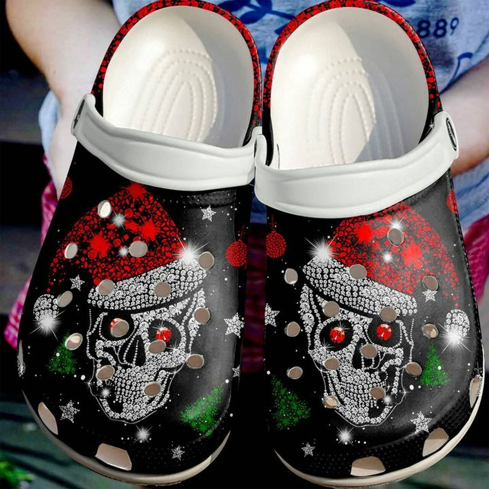 Skull Shiny Christmas Bling Bling 102 Gift For Lover Rubber Crocs Clog Shoes Comfy Footwear