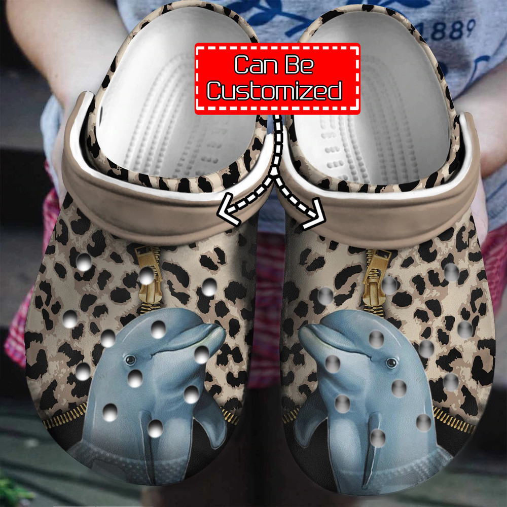 Animal Crocs - Personalized Dolphin Leopard Pattern Clog Shoes For Men And Women