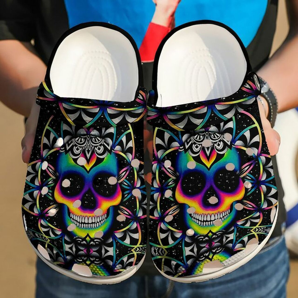 Skull Neon 102 Gift For Lover Rubber Crocs Clog Shoes Comfy Footwear