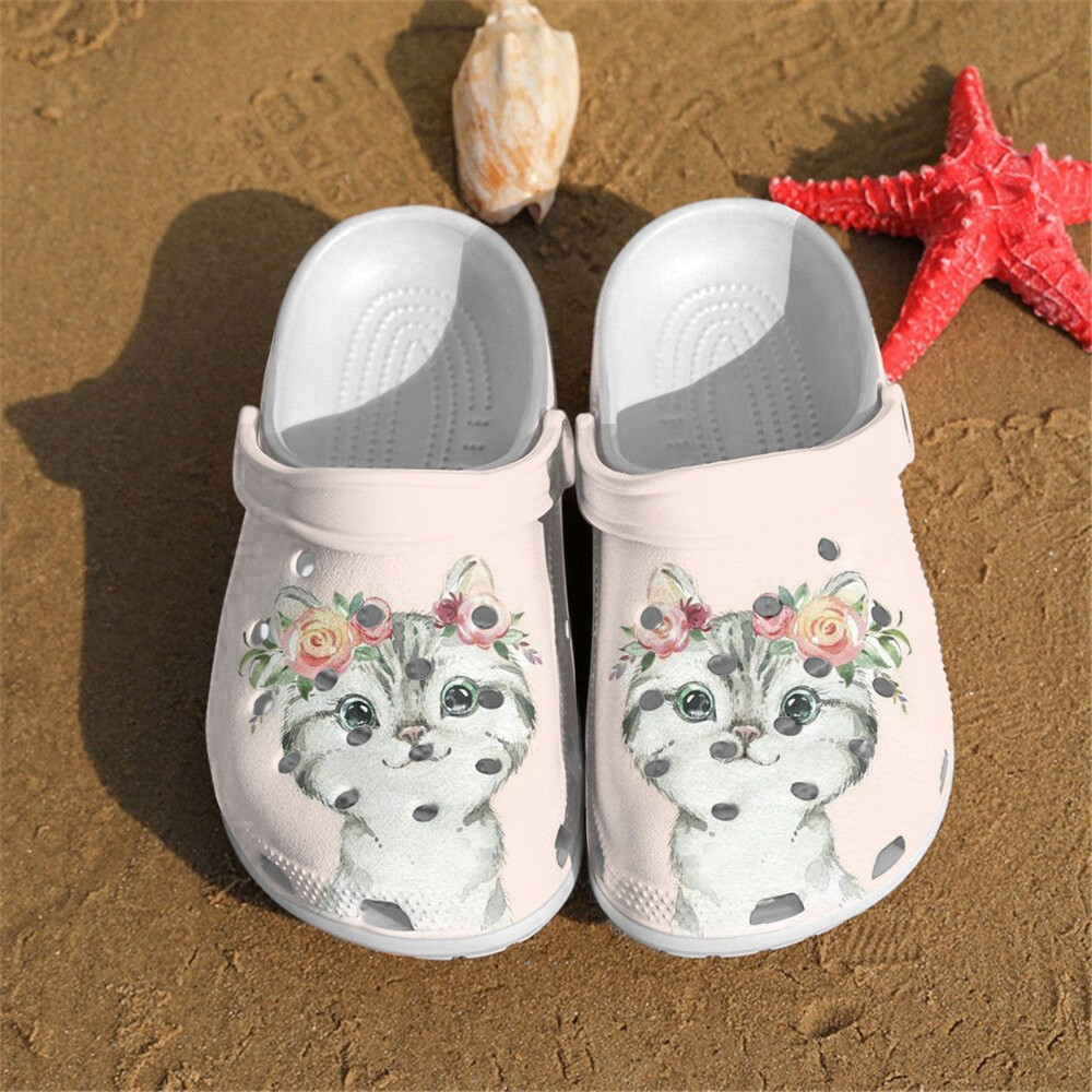 Little Cat Flowers Rubber Crocs Clog Shoes Comfy Footwear