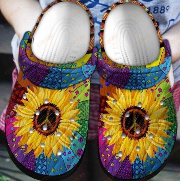 Hippie Sunflower Rubber Crocs Clog Shoes Comfy Footwear