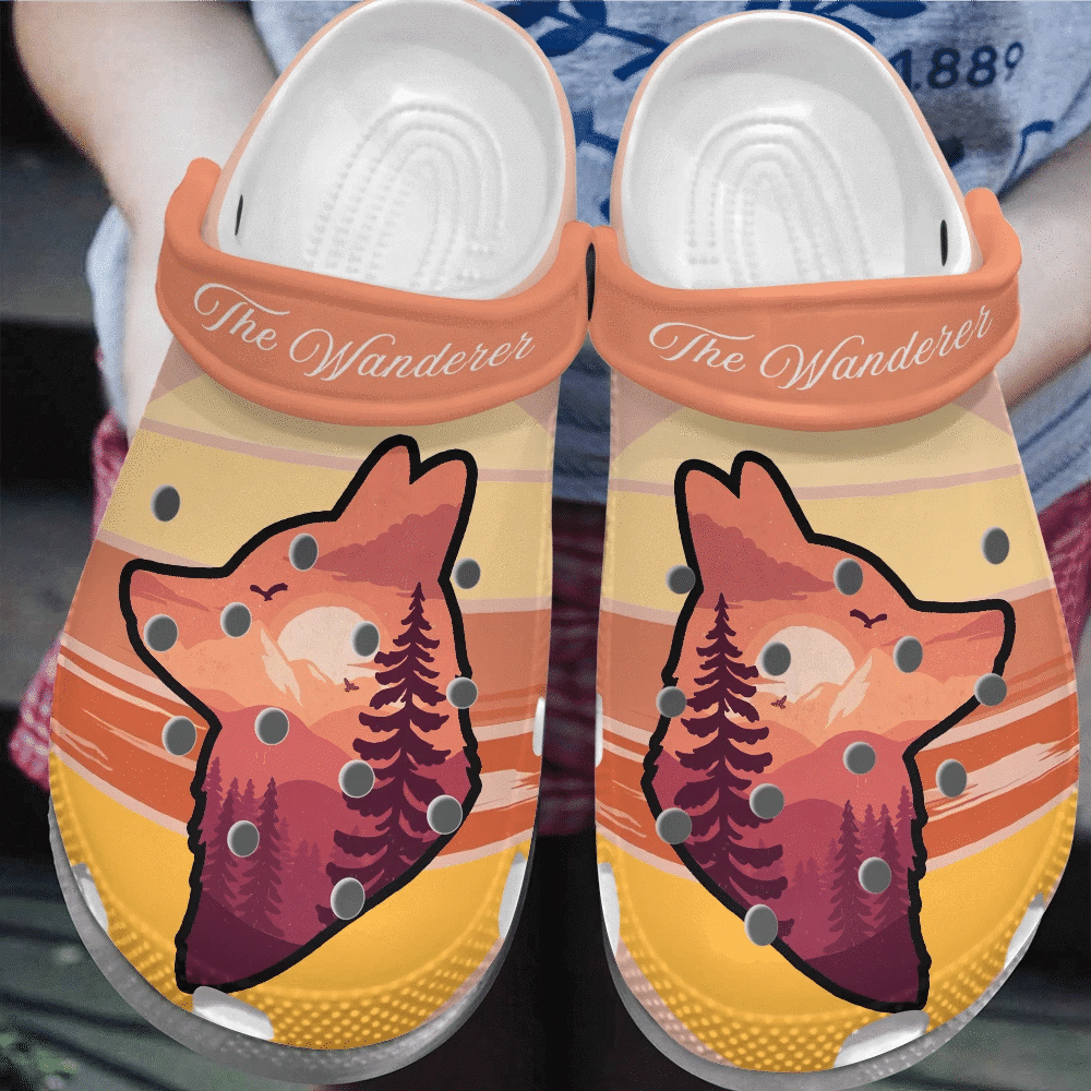 The Wanderer Wolf Lover Gift For Lover Rubber Crocs Clog Shoes Comfy Footwear