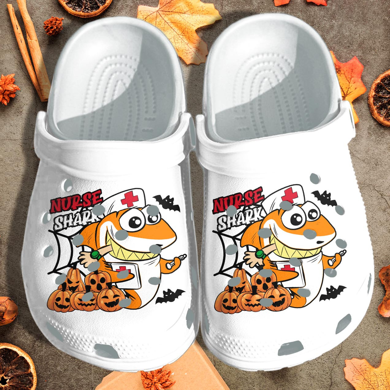 Nurse Shark With Pumpkin Custom Shoes - Happy Halloween Outdoor Shoes Clog Birthday Gift For Men Women