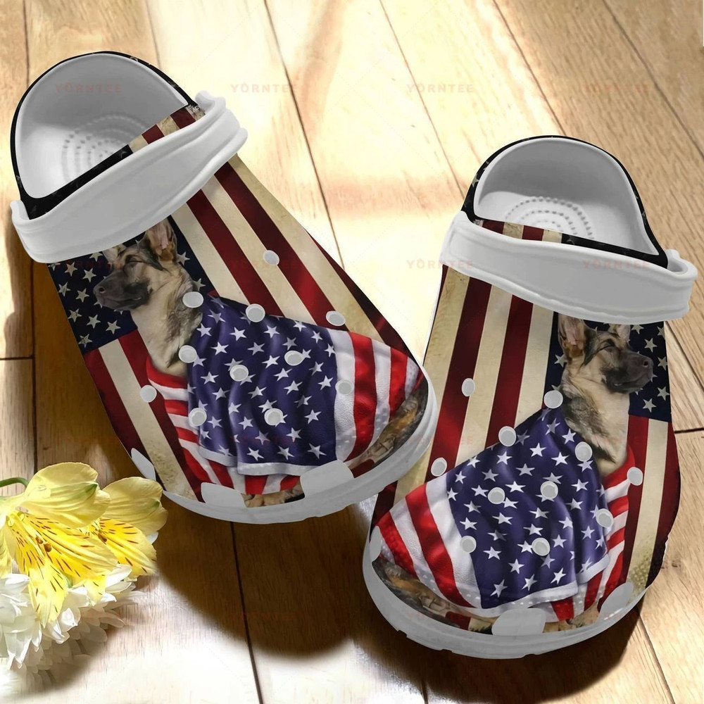 German Shepherd Flag Us Gift For Lover Rubber Crocs Clog Shoes Comfy Footwear