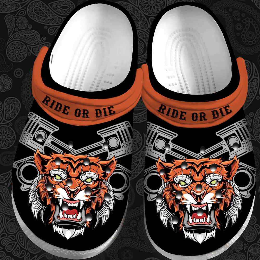 Ride Or Die Biker Tiger Gift For Lover Rubber Crocs Clog Shoes Comfy Footwear