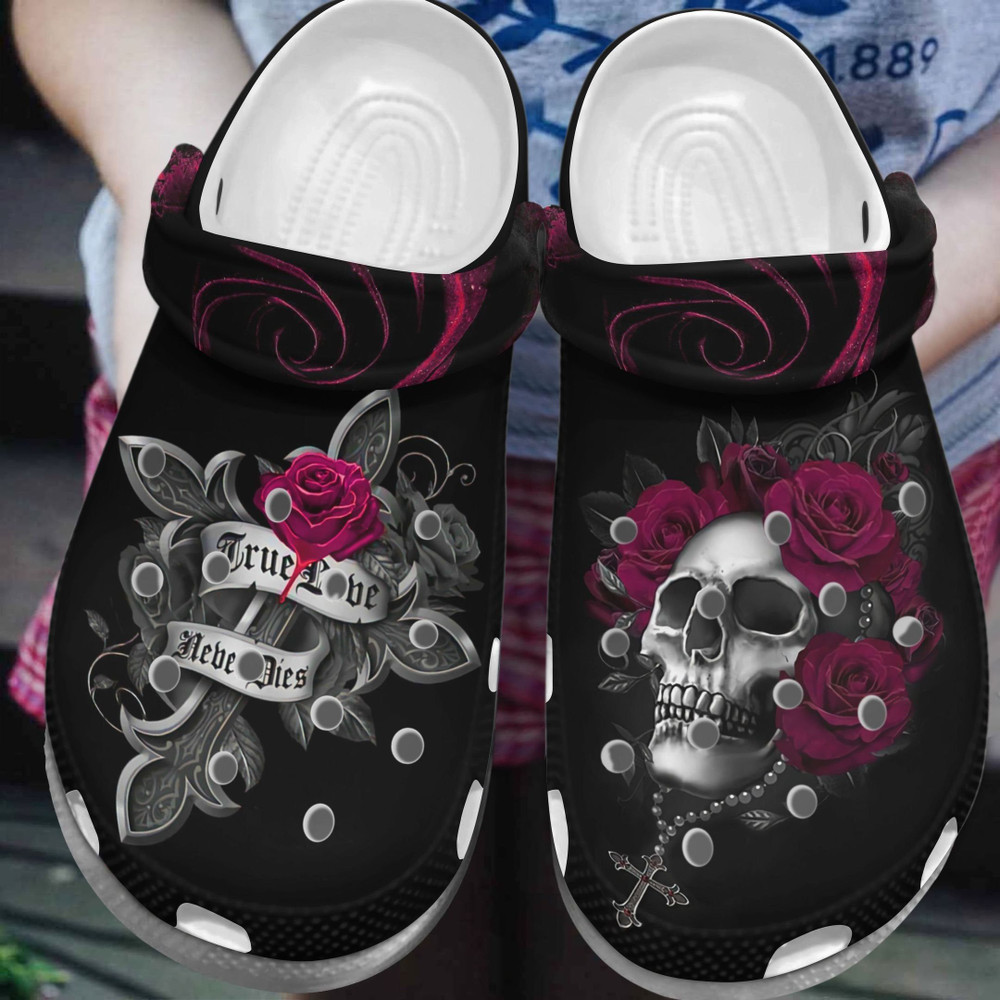 Skull True Lover Never Dies Rubber Crocs Clog Shoes Comfy Footwear