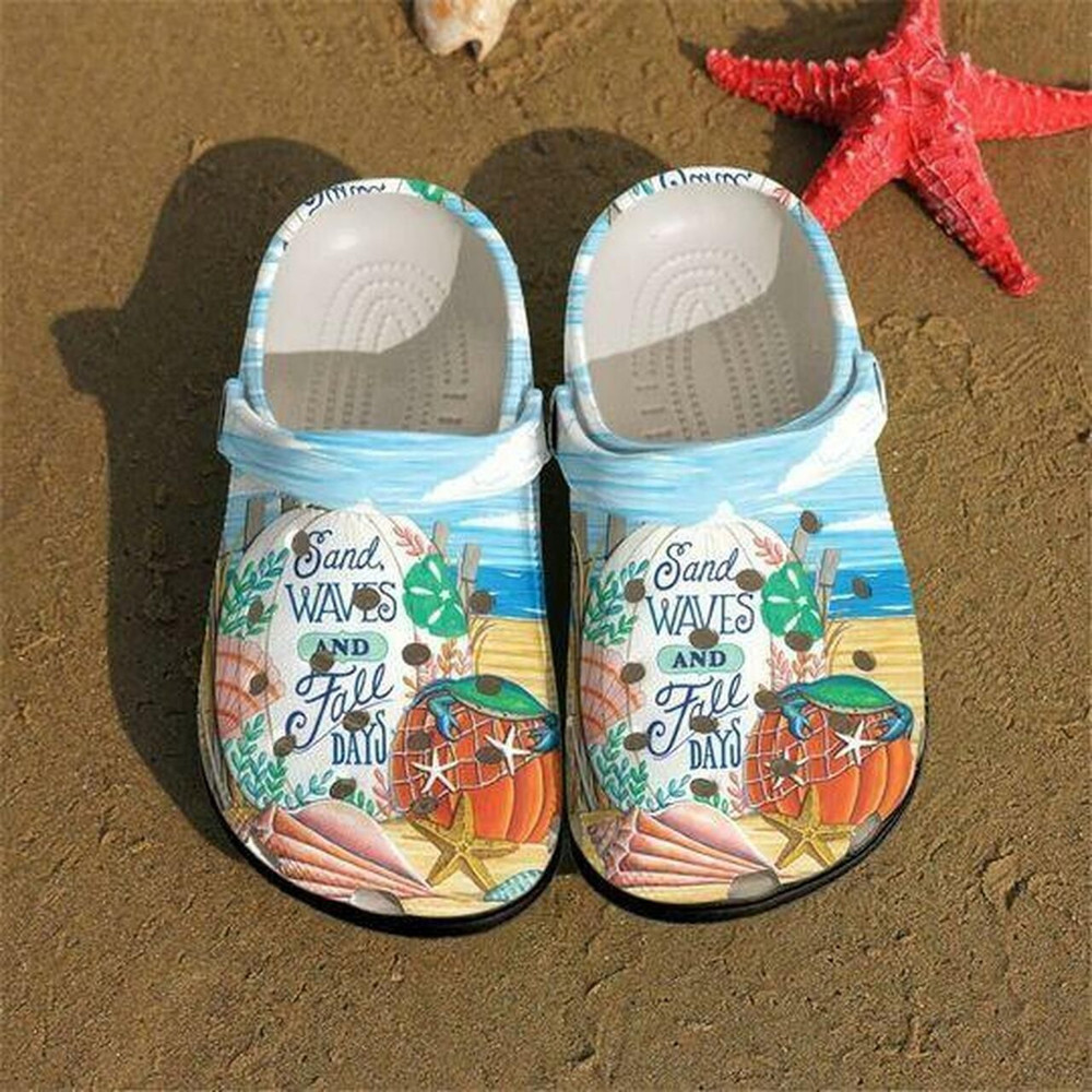 Sand Waves And Fall Days Beach Personalized 3 Gift For Lover Rubber Crocs Clog Shoes Comfy Footwear