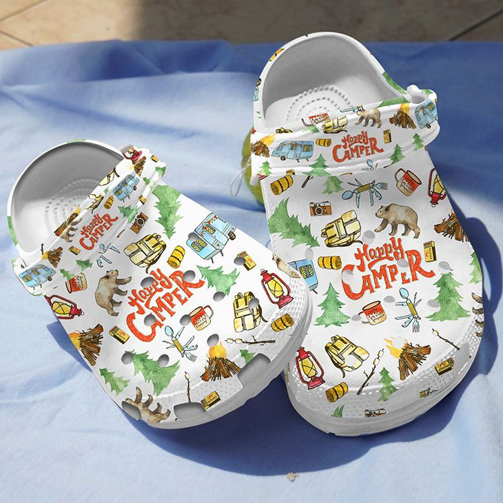 Happy Camper Rubber Crocs Clog Shoes Comfy Footwear