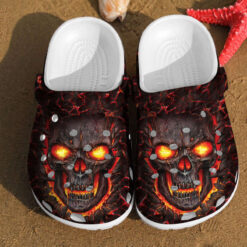 Skull Art Fire Motorcycle Lovers Gift For Fan Classic Water Rubber Crocs Clog Shoes Comfy Footwear