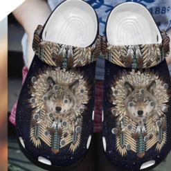 Wolf Bohemian Crocs 3 Rubber Crocs Clog Shoes Comfy Footwear