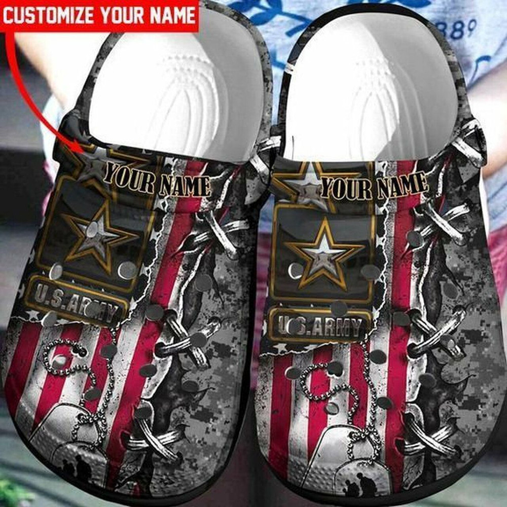 Top Us Army Custom Name Gift For Lover Rubber Crocs Clog Shoes Comfy Footwear