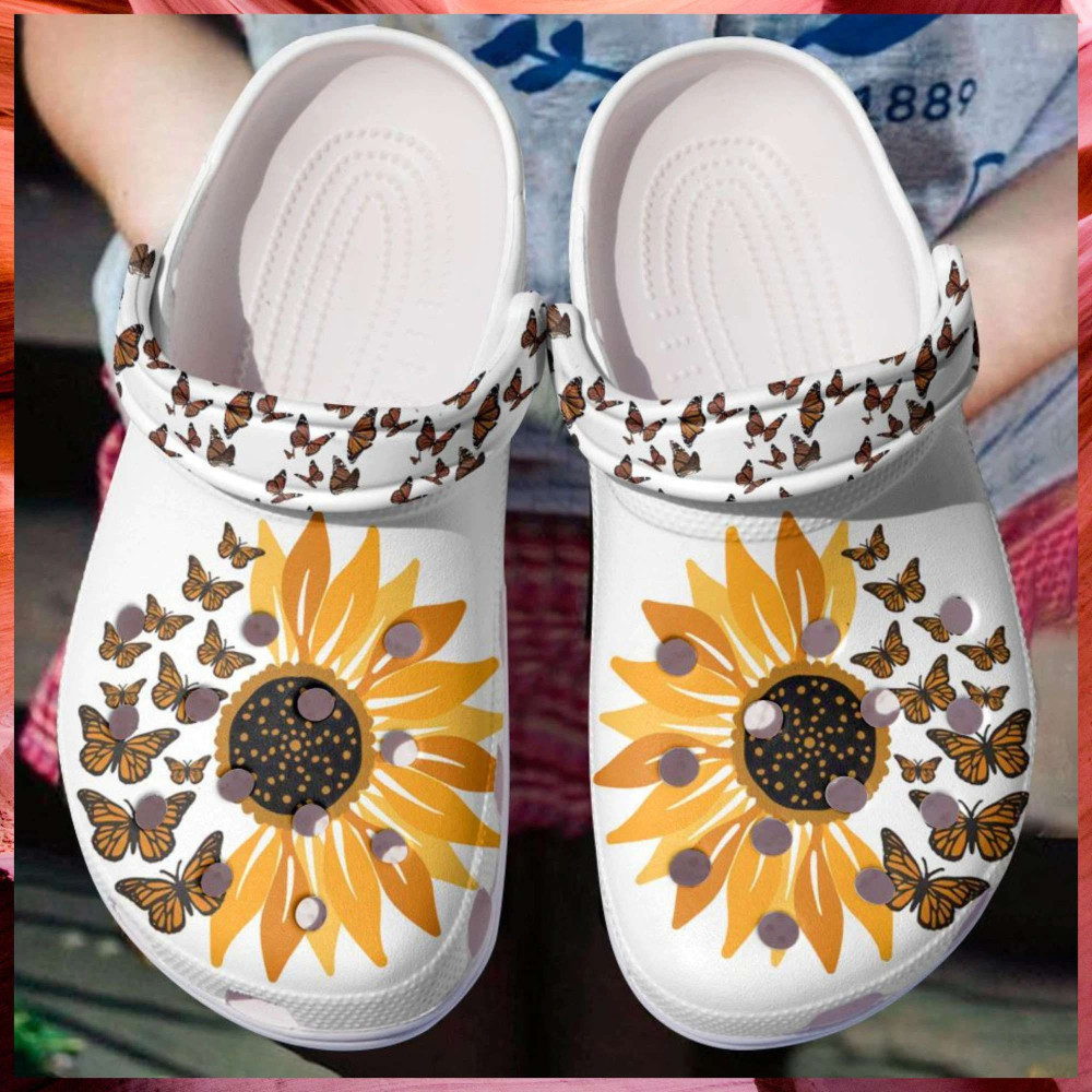 Immemse Butterflies With Sunflowers Rubber Crocs Clog Shoes