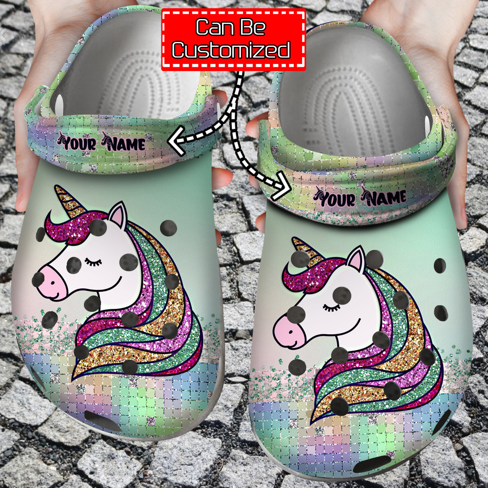Animal Crocs - Personalized Unicorn Glitter Colorful Clog Shoes For Men And Women