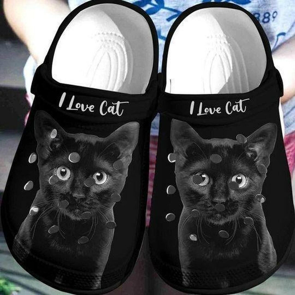 I Love Black Cat Personalized 5 Gift For Lover Rubber Crocs Clog Shoes