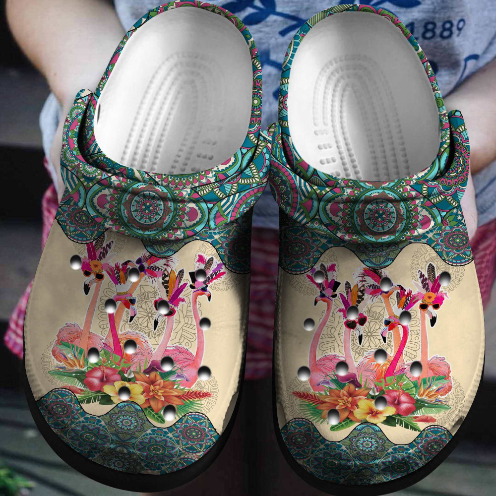 Boho Flamingo Vintage Mandal Gift For Lover Rubber Crocs Clog Shoes