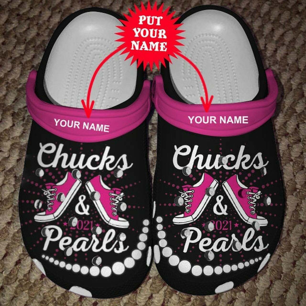 Pink Chucks And Pearls Personalisation 102 Gift For Lover Rubber Crocs Clog Shoes